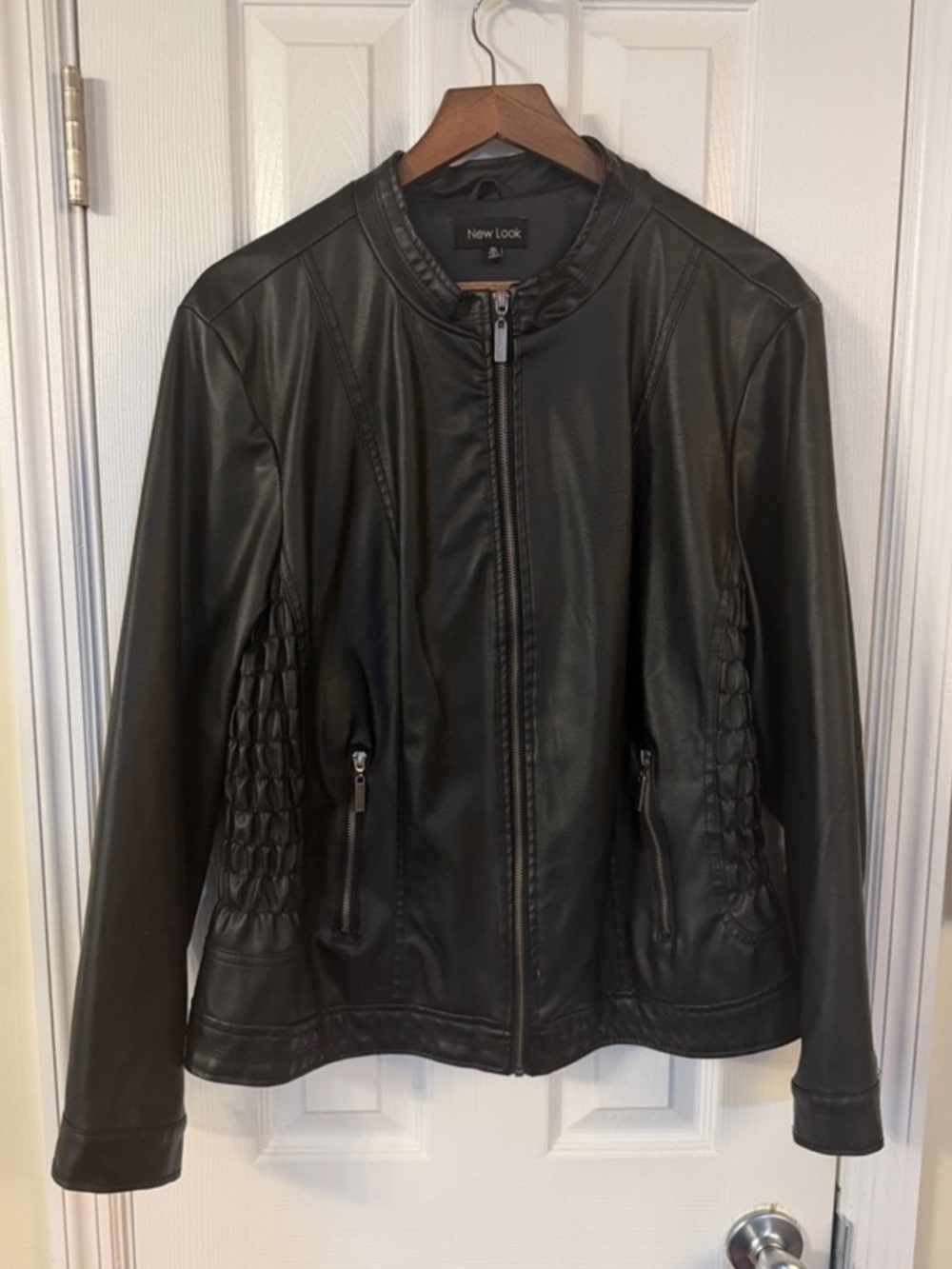 New Look Womens 3X Black Faux Leather Moto Jacket Quilted Zip Plus Size